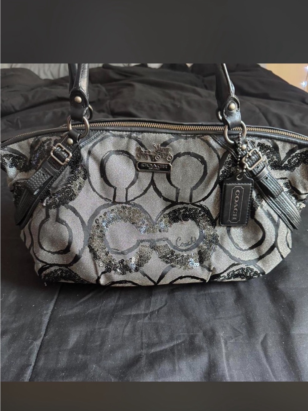 Coach Black & Silver Signature Sequin Shoulder Bag
